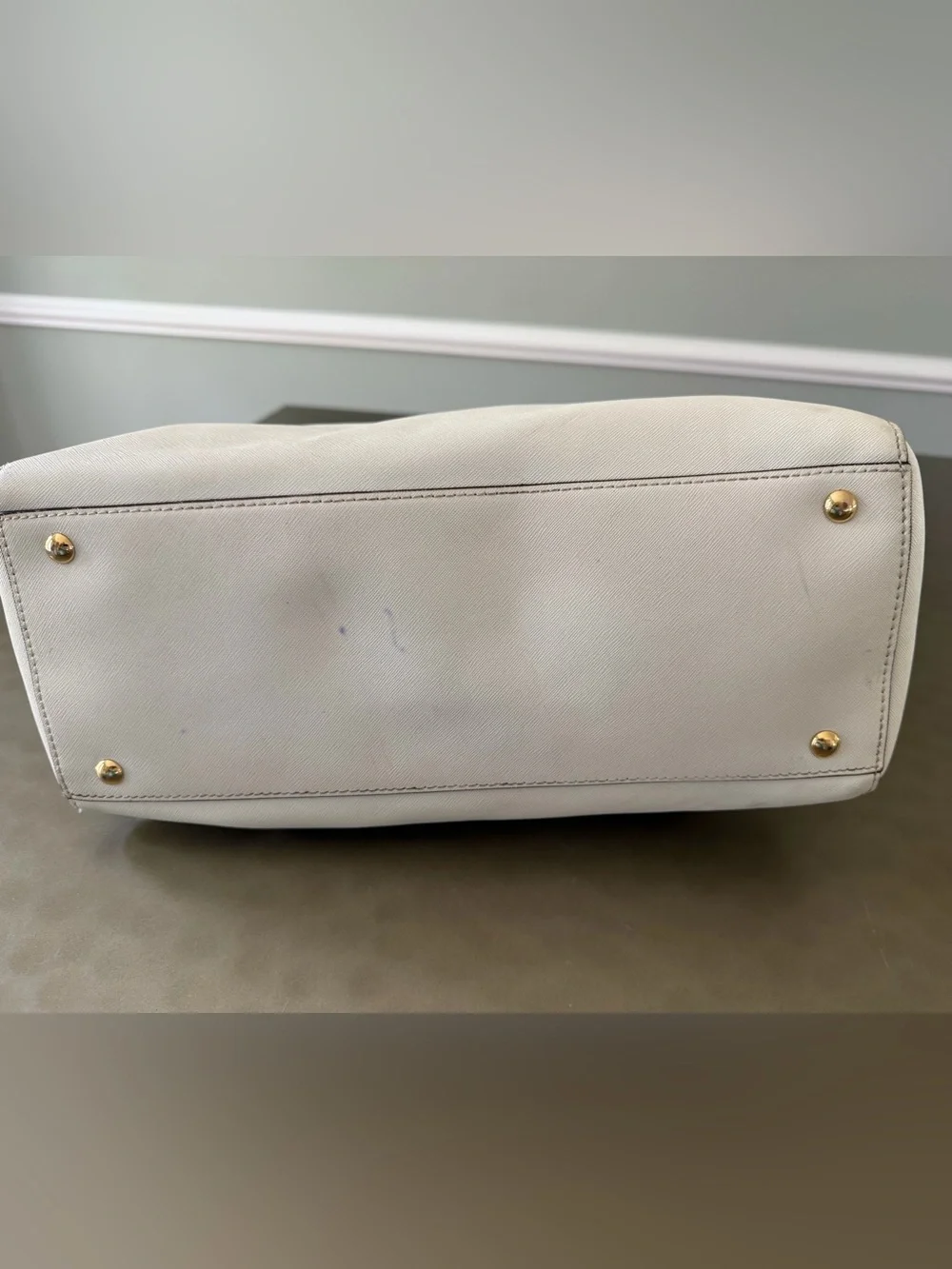 Michael Kors Cream Dome Satchel with Gold Hardware, Zip closure, Removable Strap